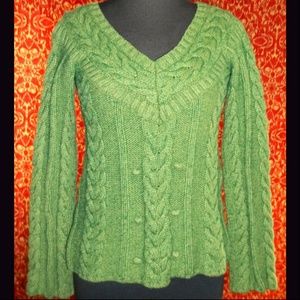 OLD NAVY green wool blend cable knit sweater XS ⚠️🕛